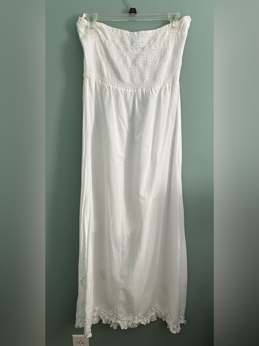 White Smocked Maxi Dress with Embroidered Hem - Picture 2 of 8